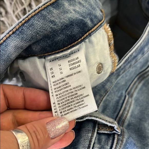 AEO wide flare leg Women's Blue Jeans 14 next level stretch retro bell bottoms 🦅 - Picture 5 of 7